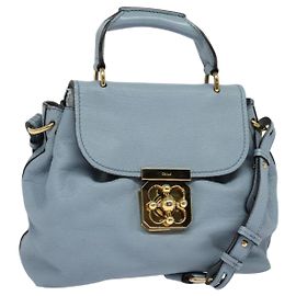 Chloé Sac à main en cuir Chloe Elsie 2 voies bleu clair or Auth 125040 Doré Bleu clair