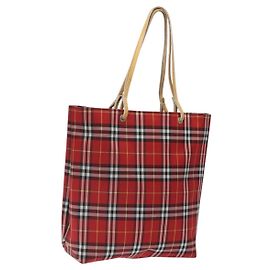 BURBERRY Nova Check Tote Bag Nylon Red Auth BA1829 Red