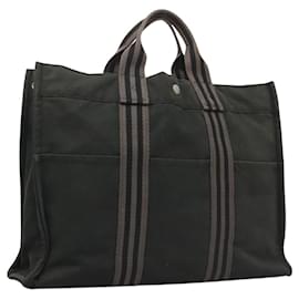 Hermès-HERMES Fourre Tout MM Sac à Main Toile Noir Argent Auth ti3099-Noir,Argenté