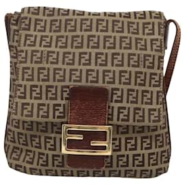 Fendi-Sac à bandoulière en toile Zucchino FENDI marron noir Auth bs25758-Marron,Noir