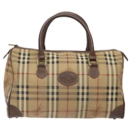 Autre Marque-Burberrys Nova Check Hand Bag PVC Beige Gold Auth 122645-Beige,Golden