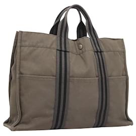 Hermès-HERMES Fourre Tout MM Sac à Main Toile Gris Argent Auth ti3097-Marron,Argenté