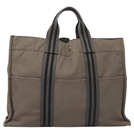 Hermès-HERMES Fourre Tout MM Sac à Main Toile Gris Argent Auth ti3097-Marron,Argenté