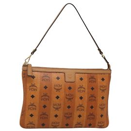 MCM Vicetos Logogram Accessory Pouch PVC Leather Brown Gold Auth 125099 Brown Golden
