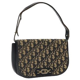 Borsa a spalla in tela Trotter Christian Dior blu navy oro Auth BA1988 D'oro Blu navy