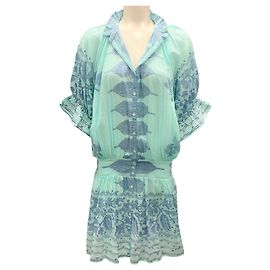 Vestido blusón estampado Dhaka azul Londres / azul real de Juliet Dunn Azul