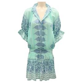 Juliet Dunn-Juliet Dunn London Blue / Royal Blue Dhaka Print Blouson Dress-Blue
