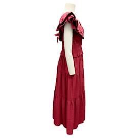 Sea New York-Sea New York Red Cotton Pique Midi Dress-Red