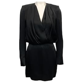 Saint Laurent-Saint Laurent Black Satin Draped Mini Dress-Black