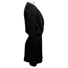 Saint Laurent-Saint Laurent Black Satin Draped Mini Dress-Black