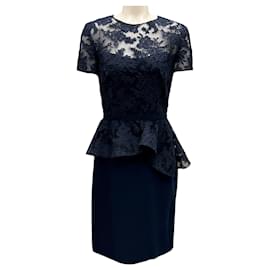 Autre Marque-Reem Acra Navy Short Sleeved Lace Cocktail Dress-Navy blue