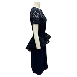 Autre Marque-Reem Acra Navy Short Sleeved Lace Cocktail Dress-Navy blue