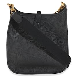 Hermès-Hermès Mini Evelyne TPM 16 en Cuir Clémence Noir GHW-Noir