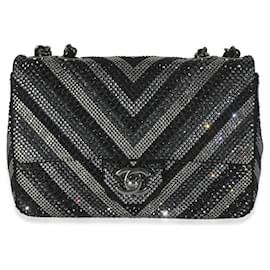 Chanel-Sac à rabat mini Chevron CC en strass noir Chanel-Noir