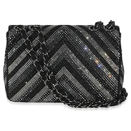 Chanel-Sac à rabat mini Chevron CC en strass noir Chanel-Noir