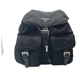 PRADA Black Nylon Backpack w/ Triangle Logo & Dual Front Pockets – VINTAGE BEAUTY Black