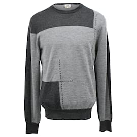 Hermès-Pull en laine gris à blocs de couleur Hermès-Gris