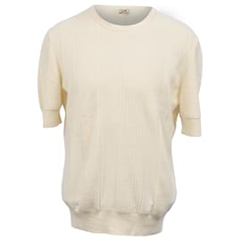 Hermès- Hermès Knitted Short Sleeve Top in Cream Cotton-White,Cream