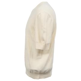 Hermès- Hermès Knitted Short Sleeve Top in Cream Cotton-White,Cream