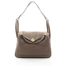 Hermès-Sac à épaule Hermes Lindy 30 Etoupe Marron-Marron