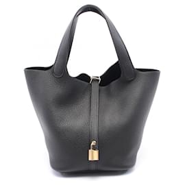 Hermès-Sac à main Hermes Picotin Lock MM Noir-Noir