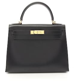 Hermès-Sac à main Hermes Kelly 28 en cuir noir-Noir
