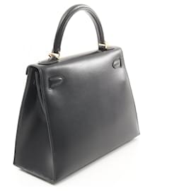 Hermès-Sac à main Hermes Kelly 28 en cuir noir-Noir