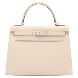 Hermès-Sac à main en cuir Hermes Kelly 28 ivoire-Blanc