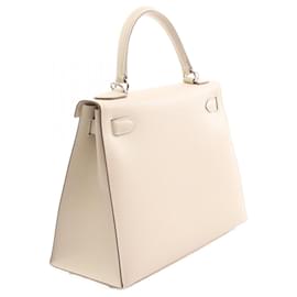 Hermès-Hermes Kelly 28 Leather Handbag Ivory-White