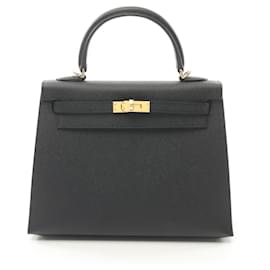 Hermès-Sac à main Hermes Kelly 25 Noir-Noir