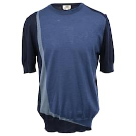 Hermès-T-shirt en coton bleu à manches courtes tricoté Hermès-Bleu,Bleu Marine