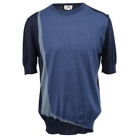 Hermès gestricktes T-Shirt mit kurzen Ärmeln aus blauer Baumwolle Blau Marineblau