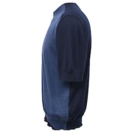 Hermès- Hermès Knitted Short Sleeve T-Shirt in Blue Cotton-Blue,Navy blue