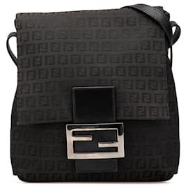 Fendi-Sac à bandoulière en toile Zucchino noir de Fendi-Noir