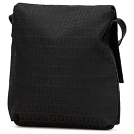 Fendi-Sac à bandoulière en toile Zucchino noir de Fendi-Noir