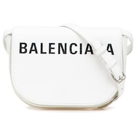 Balenciaga-Balenciaga White XS Grained Calfskin Logo Ville Day Crossbody-White