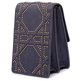 Dior-Dior Gray Studded Denim Vertical Diorama Crossbody-Brown,Dark grey