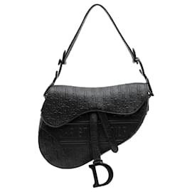 Dior-Dior Black Oblique Embossed Calfskin Saddle Bag-Black