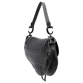 Dior-Dior Black Oblique Embossed Calfskin Saddle Bag-Black