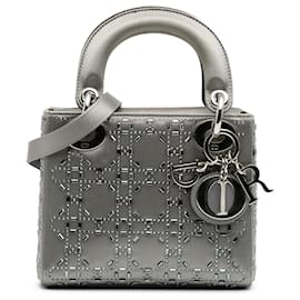 Dior-Dior Gray Mini Satin Cannage Strass Crystal Embellished Lady Dior-Brown