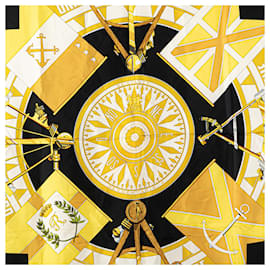 Hermès-Hermès Black Sextants Silk Scarf-Black