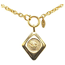 Chanel-Chanel Gold Gold Plated CC Diamond Shape Pendant Necklace-Golden