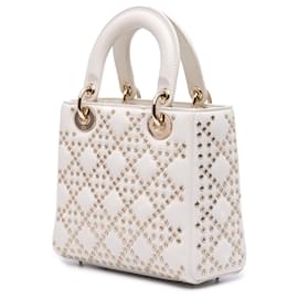 Dior-Dior White Small Lambskin Cannage Lucky Star Studded Lady Dior-White