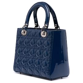 Dior-Dior Blue Medium Patent Cannage Lady Dior-Blue,Other