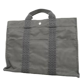Hermès-Sac Tote Air Line MM en toile grise de Hermès-Marron
