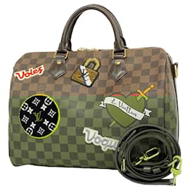 Louis Vuitton-Louis Vuitton Damier LV Stories Patches Speedy Bandouliere 30 Handbag-Multiple colors,Damier ebene