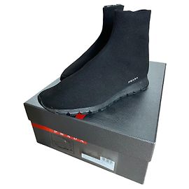 Prada Sport Knit black ankle boots, size 7.5. Black