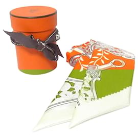Hermès-Hermes Saddlemaker's Bouquet Twilly Scarf-Orange