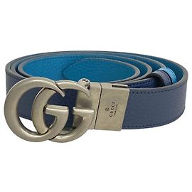Gucci GG Marmont Ledergürtel Blau Marineblau