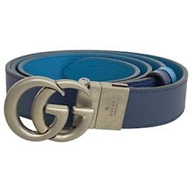 Gucci-Gucci GG Marmont Leather Belt-Blue,Navy blue